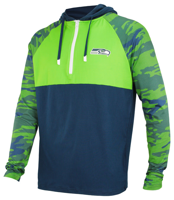 Zubaz NFL Men's Seattle Seahawks Team Color Block 1/4 Zip Hoodie W/ Camo Lines