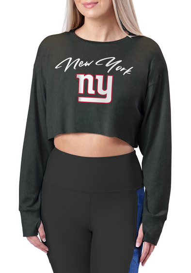 Certo By Northwest NFL Women's New York Giants Central Long Sleeve Crop Top, Charcoal