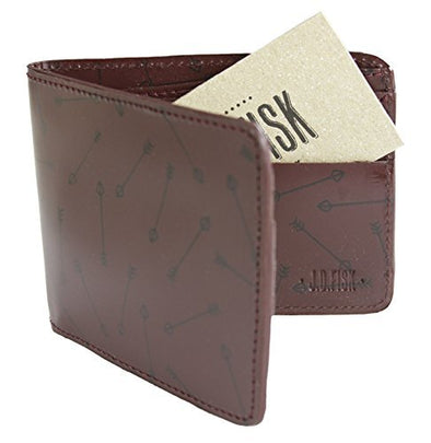 JD Fisk Men's Arrow Print Billfold Wallet, Burgundy