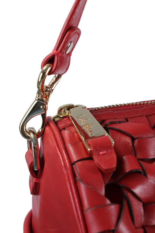 Cole Haan Jade Handbag Bad Purse Woven Leather Shoulder Bag - Red