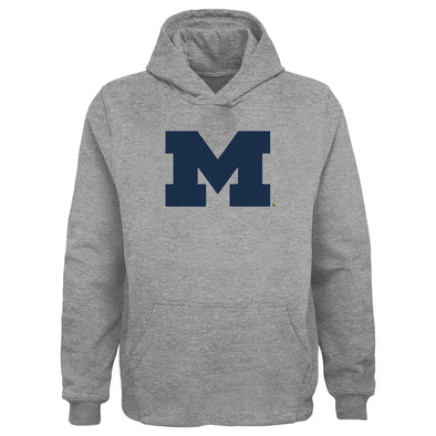 Outerstuff NCAA Boys Michigan Wolverines Primary Logo Fleece Hoodie, Grey