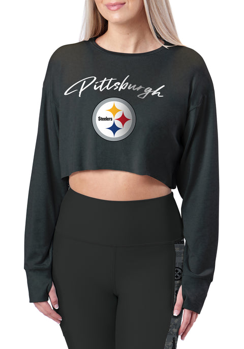 Certo By Northwest NFL Women's Pittsburgh Steelers Central Long Sleeve Crop Top, Black