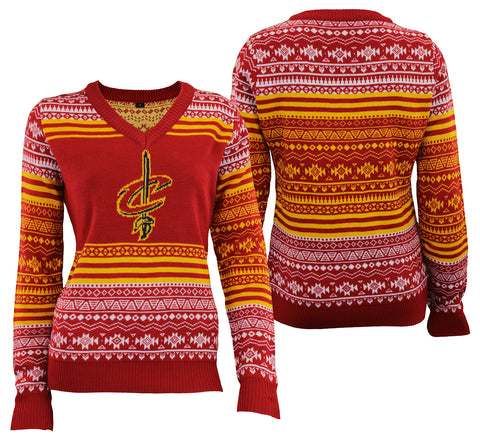 FOCO NBA Women's Cleveland Cavaliers Big Logo Aztec V-Neck Sweater