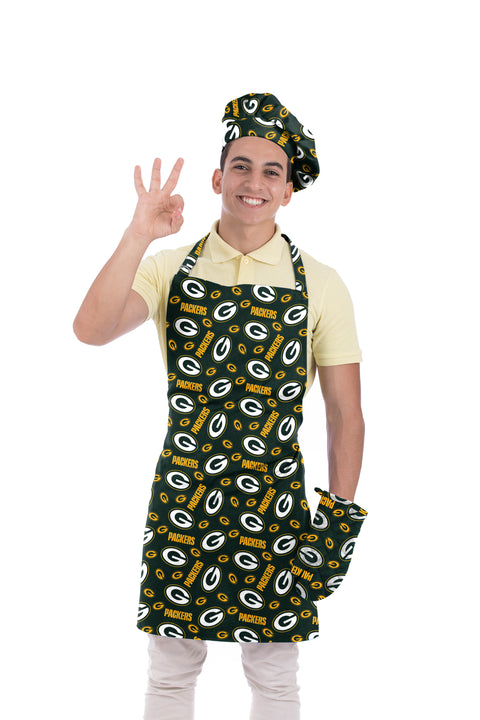 Northwest NFL Adult Unisex Green Bay Packers Scatter Print 3 Piece Chef Set