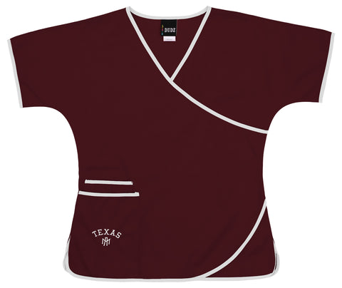 Fabrique Innovations NCAA Women's Texas A&M Aggies Wrap Scrub Top