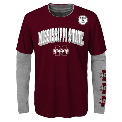 Outerstuff Mississippi State Bulldogs NCAA Boy's Youth (8-20) for The Love of The Game 3 in 1 Tee Combo, Maroon / Grey