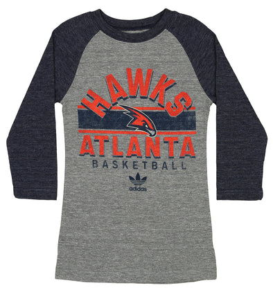 Adidas NBA Girls Youth (7-16) Atlanta Hawks Raglan Triblend 3/4 Sleeve T-Shirt