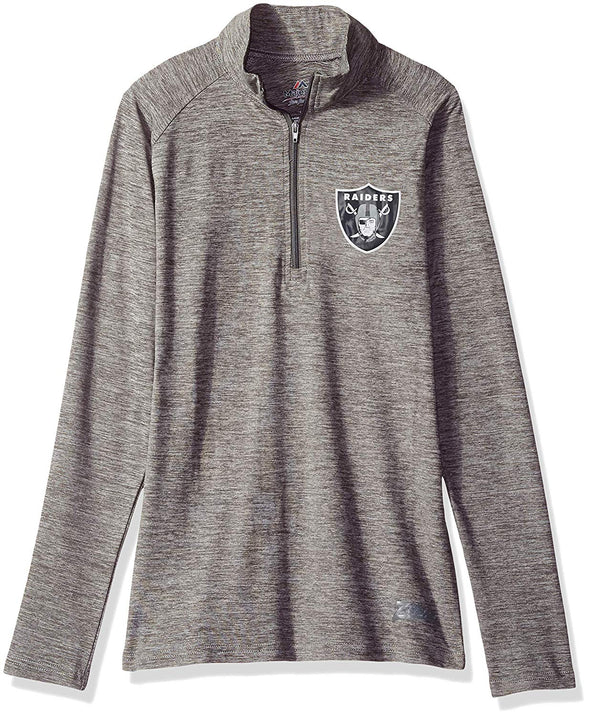 Zubaz NFL Football Women's Oakland Raiders Tonal Gray Quarter Zip Sweatshirt
