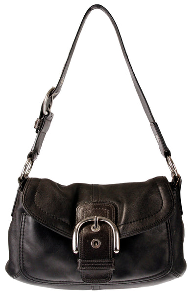 COACH Leather Shoulder Bag Purse Handbag Belted Strap Bag, Black