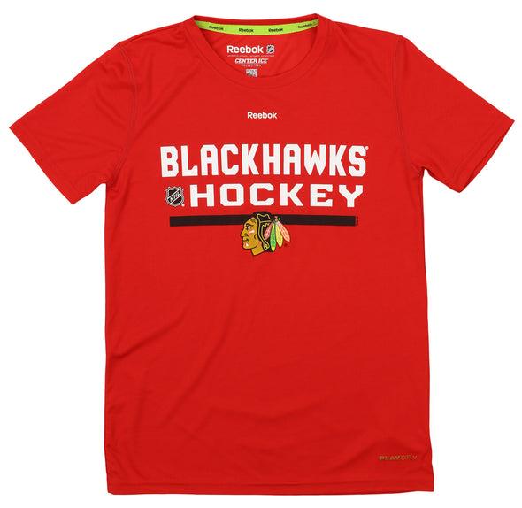 Reebok NHL Hockey Boys Youth Chicago Blackhawks PlayDry Short Sleeve Tee, Red