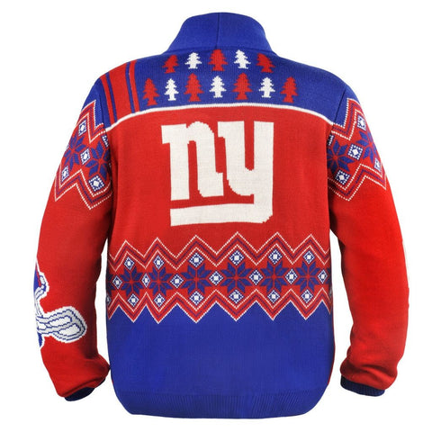 KLEW NFL Men's New York Giants Holiday Ugly Cardigan Sweater
