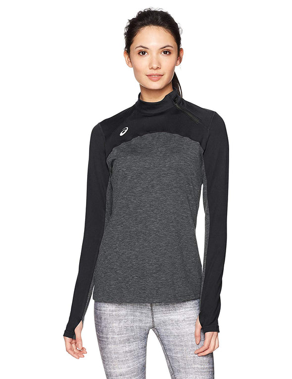 ASICS Women's Team Classic 1/2 Zip Shirt, Black/Heather Grey