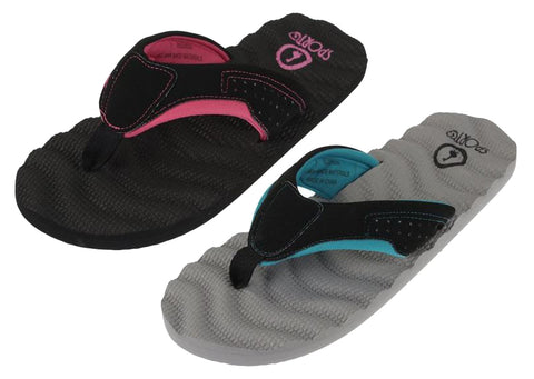 Sporto Women's Beach Comfort Flip Flops Sandals - Black and Gray