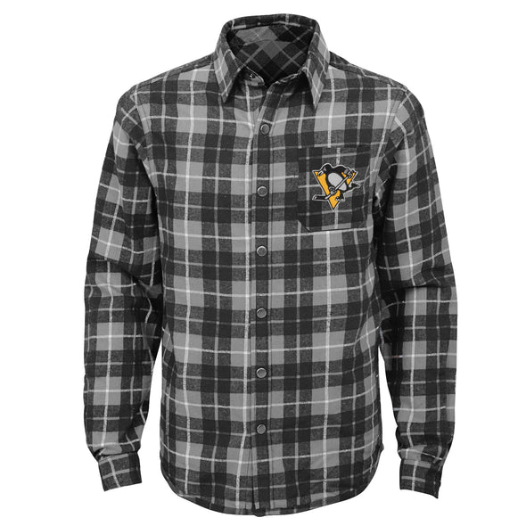 Outerstuff NHL Youth Boys (8-20) Pittsburgh Penguins Sideline Plaid Pocket Shirt