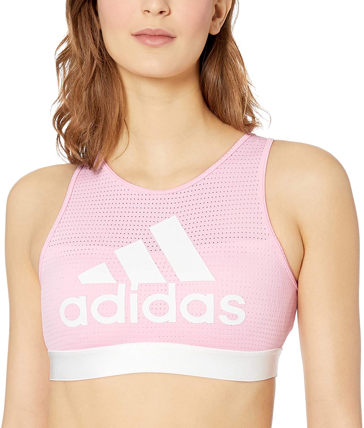 Adidas Women's Halter 2.0 Logo Sports Bra, True Pink, Size XX-Small –  Fanletic
