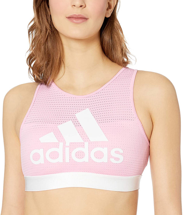 Adidas Women's Halter 2.0 Logo Sports Bra, True Pink, Size XX-Small