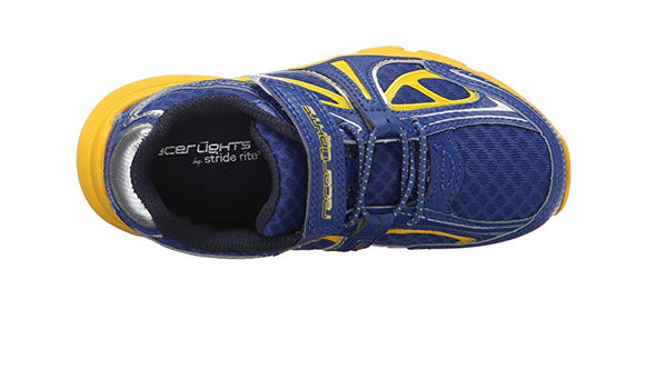 Stride Rite Little Kids Racer Light-up Bolt Running Shoe, Navy/Yellow