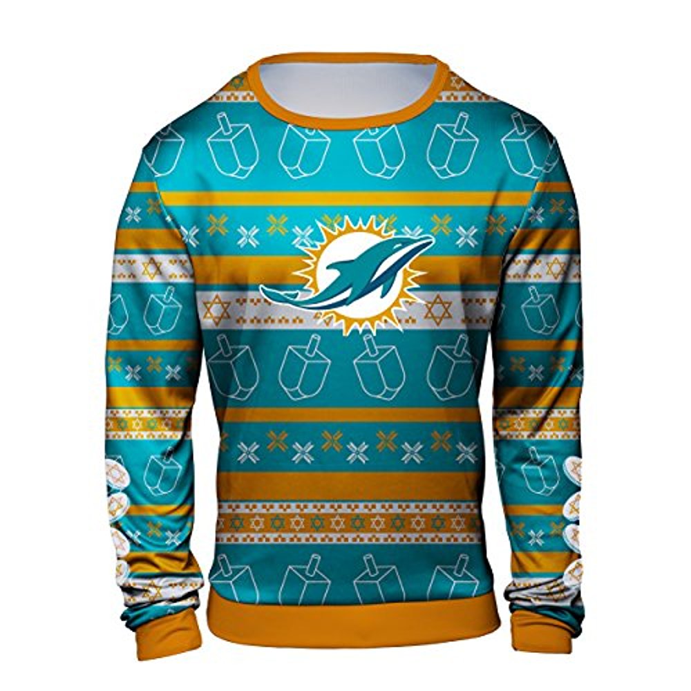Forever Collectibles NFL Men's Miami Dolphins Hanukkah Ugly Crew