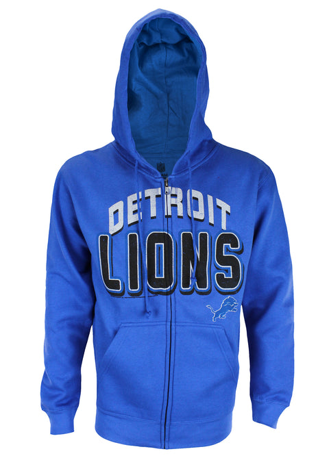 Detroit Lions NFL Football Mens In The Pocket Full Zip Fleece Hoodie, Royal Blue