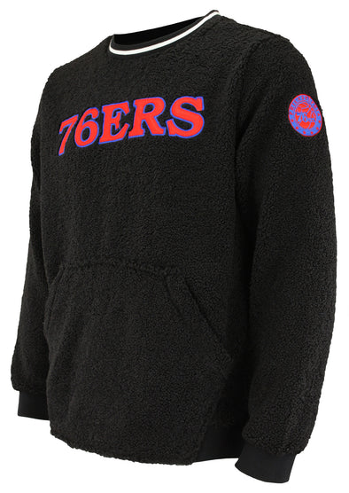 FISLL NBA Men's Philadelphia 76ers Moto Sherpa Crew Neck Sweatshirt