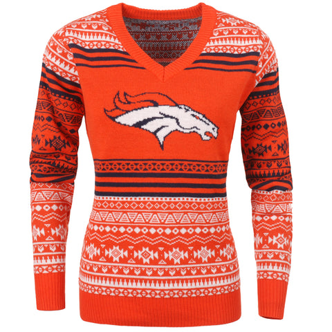 FOCO NFL Women's Denver Broncos Big Logo Aztec V-Neck Sweater