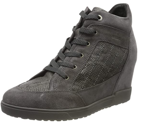 Geox Women's D Carum C Hi-Top Wedge Trainer Sneakers, Dark Grey